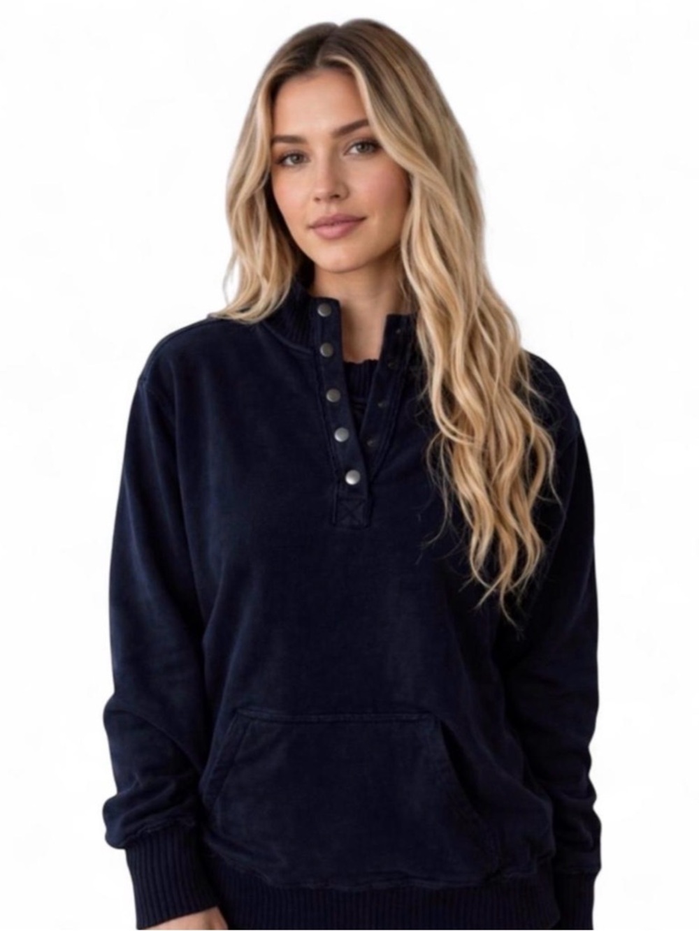 Aerie Black Snap Henley Sweatshirt | Cozy Lounge Pullover | Casual Chic Basic L